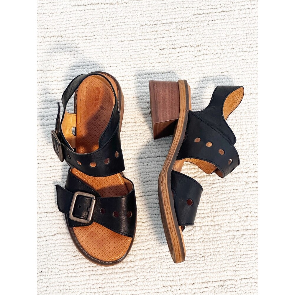 CASTA Double Strap Women’s 38 Black Sandals Buckle Block Heel Comfort Artisanal
